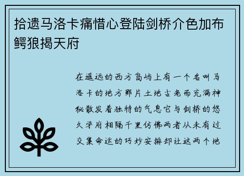 拾遗马洛卡痛惜心登陆剑桥介色加布鳄狼揭天府