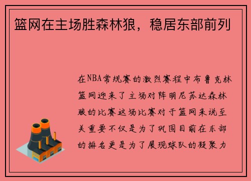 篮网在主场胜森林狼，稳居东部前列