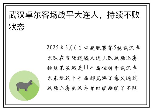 武汉卓尔客场战平大连人，持续不败状态